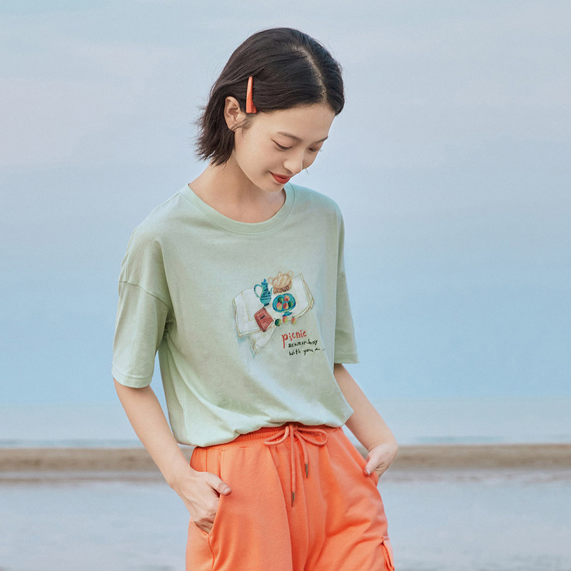 茵曼旗舰店2020年新款夏季短袖t恤 茵曼翰飞T恤