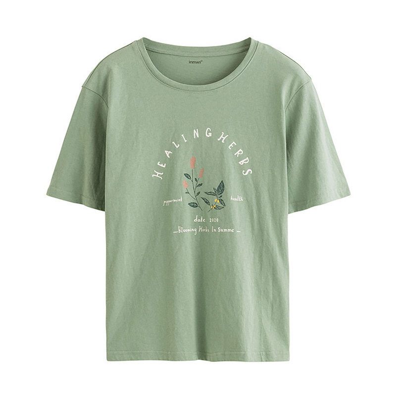 茵曼旗舰店纯棉印花短袖2020 t恤 茵曼筱茵T恤