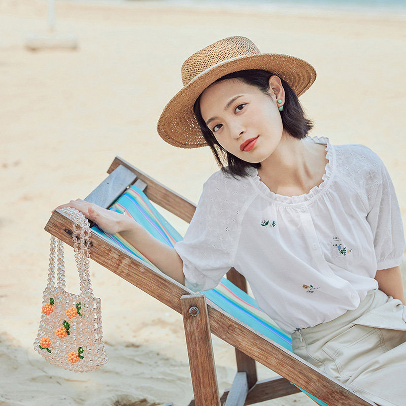 茵曼娃娃衫韩版夏季宽松圆领衬衫 茵曼田田极客衬衫