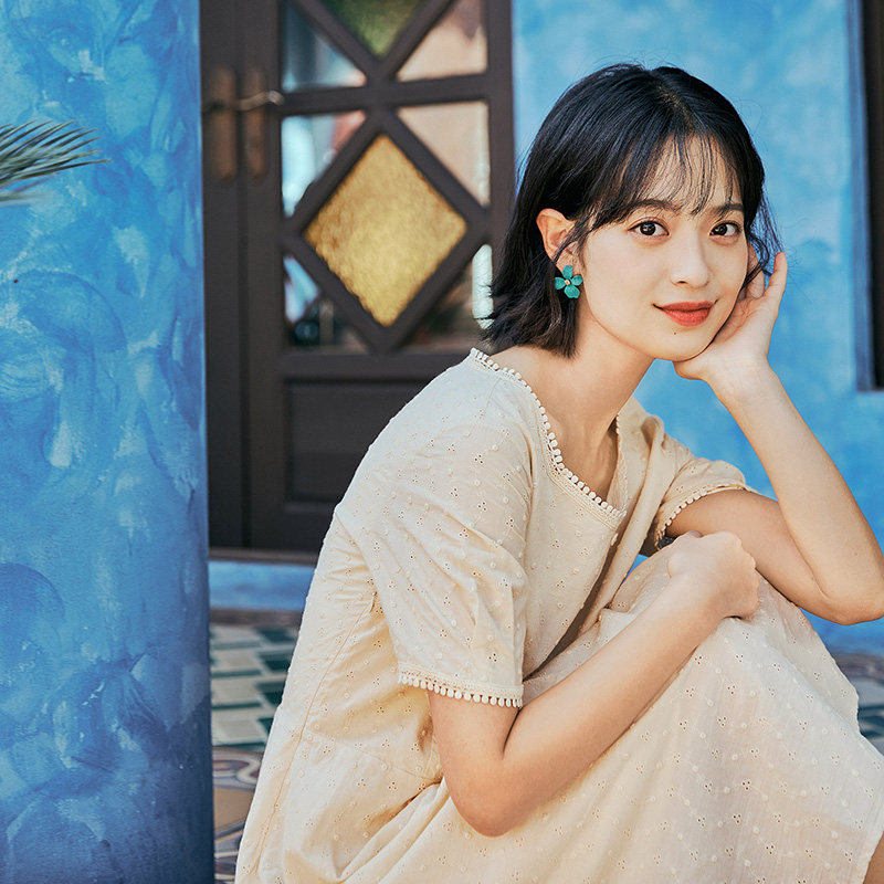 茵曼旗舰店文艺学生姜黄色连衣裙 茵曼翰飞连衣裙