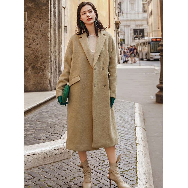 茵曼旗舰店2020冬装新款羊毛大衣 茵曼翰飞毛呢外套