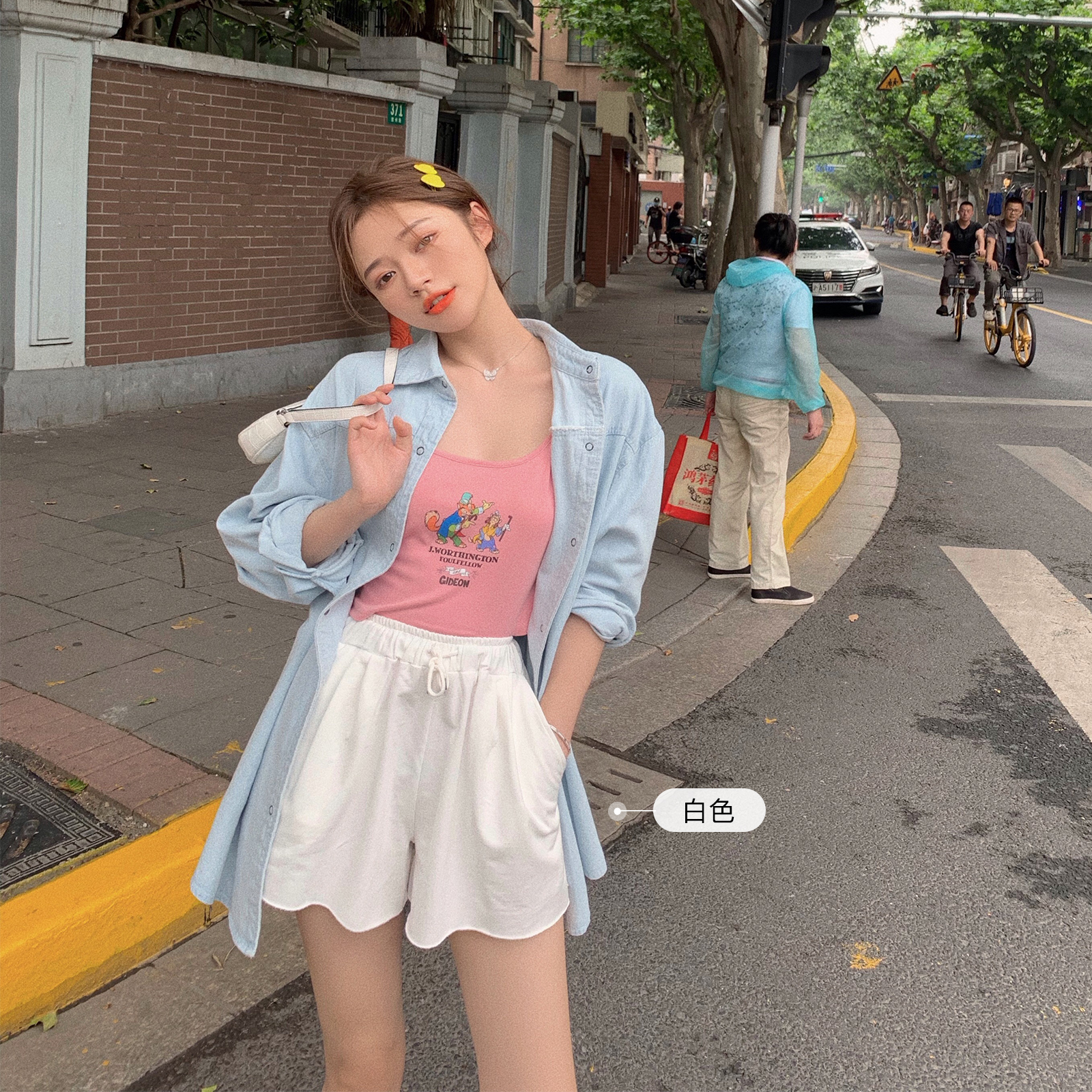 字薄款韩版宽松显瘦休闲裤子 夏季卷边抽绳运动短裤女高腰 林珊珊 a 字薄款韩版宽松显瘦休闲裤子 夏季卷边抽绳运动短裤女高腰 林珊珊 a