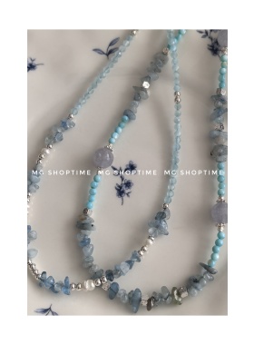 MG SHOPTIME韩小众设计海盐蓝系列天然珍珠天然石串珠项链锁骨链