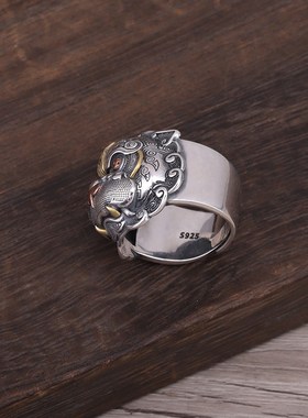 复古纯银男士招财霸气风貔貅戒指
