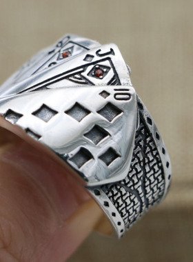 饰品扑克牌同花顺嘻哈风开口戒指