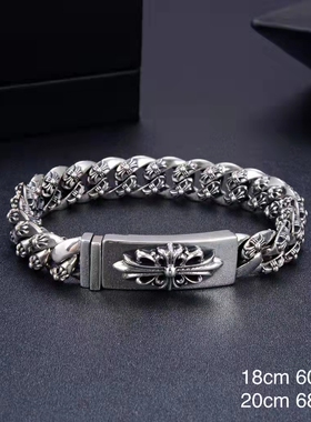 男女蹦迪925纯银十字花手链 潮流个性饰品朋克风泰银潮流个性手链