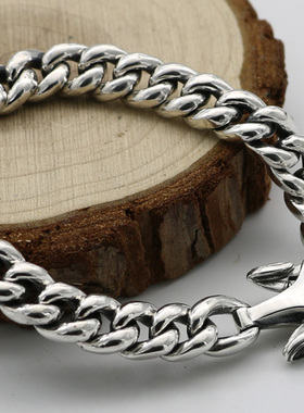 纯银光面朋克风饰品手链