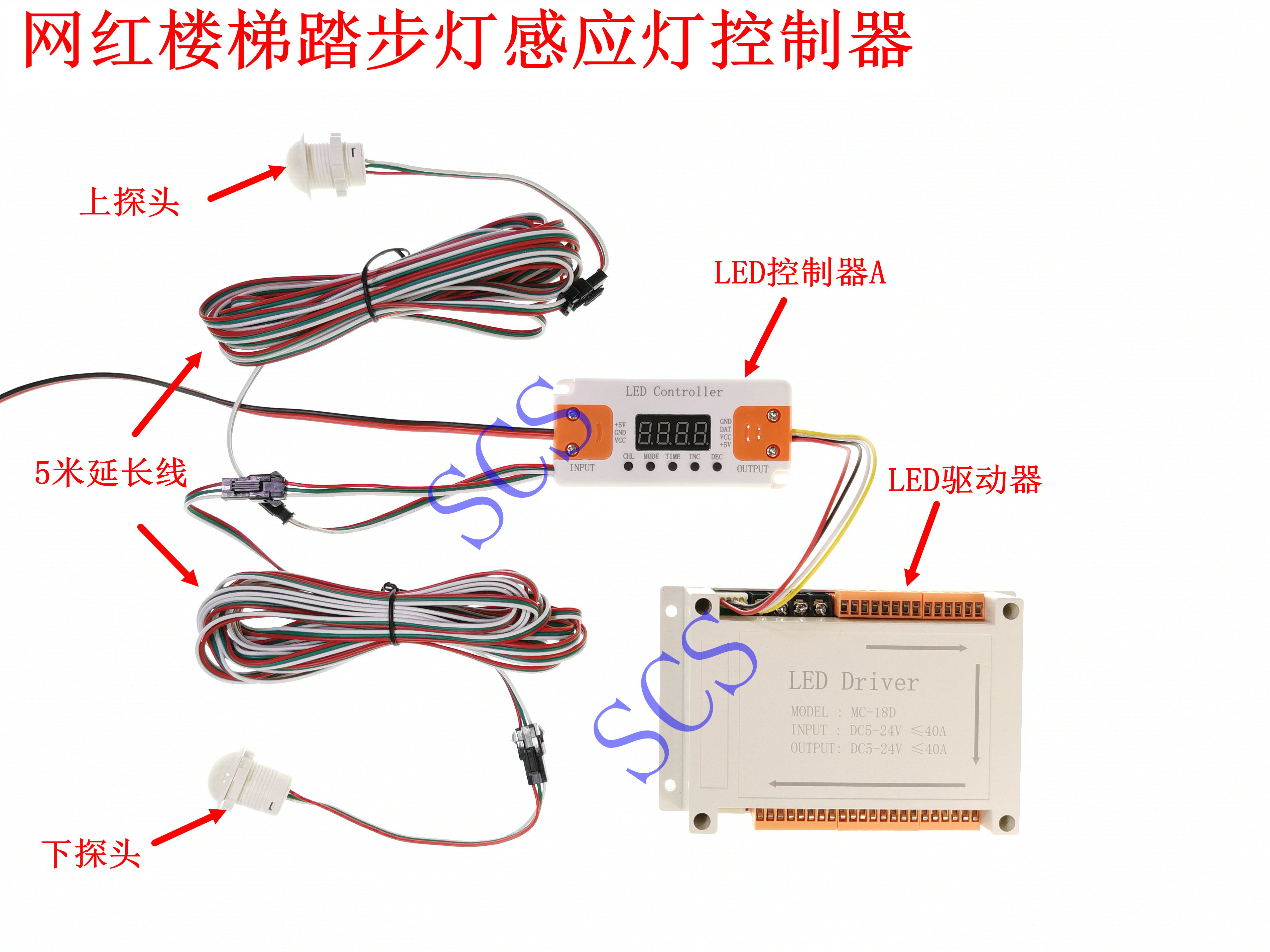 网红楼梯感应灯控制器 12V24V踏步灯LED流水灯18阶可级联扩展多阶-图0