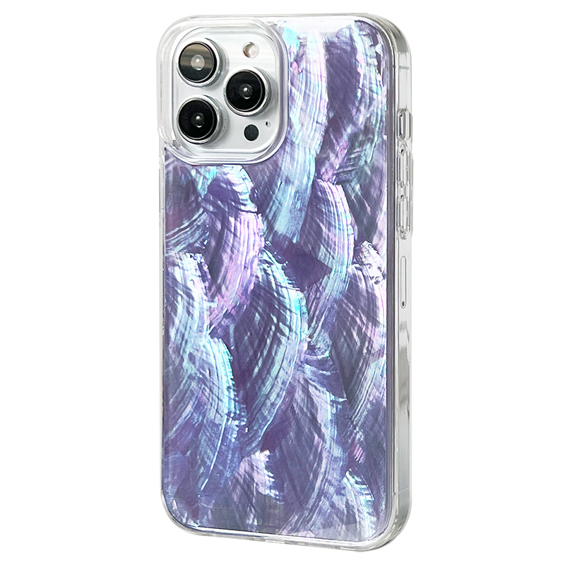 高级感天然贝母贝壳紫色iPhone15ProMax手机壳适用苹果14唯美艺术13-图3