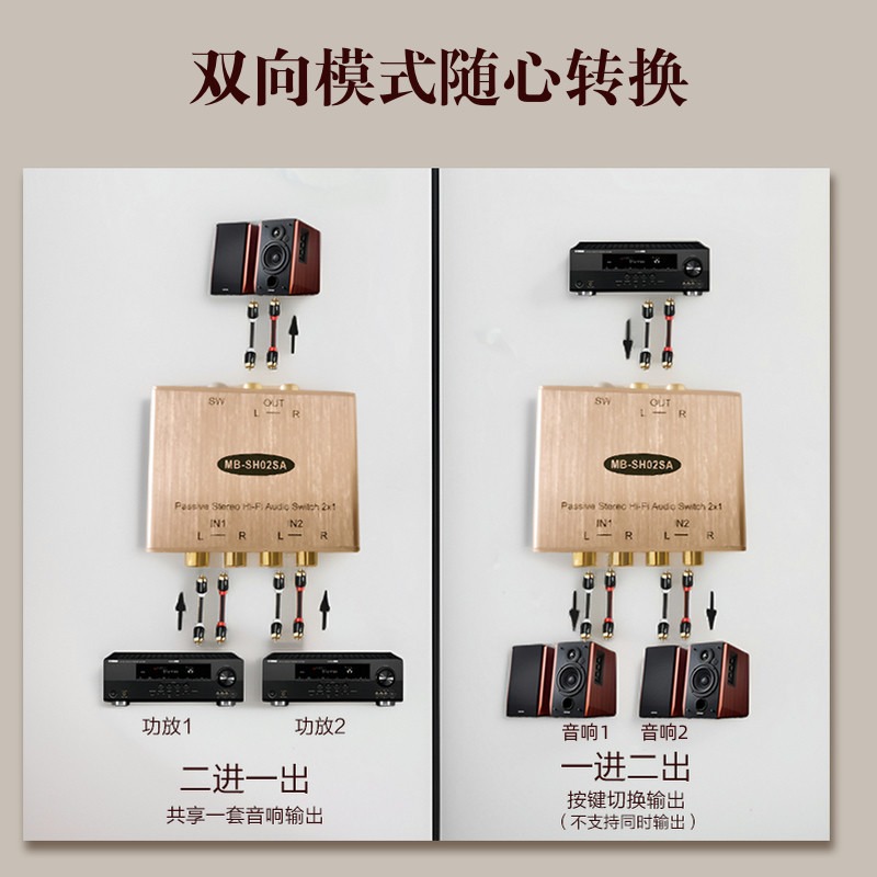 音频切换器二进一出分配器一分二电脑音响双向切换分线器一拖二两 - 图0