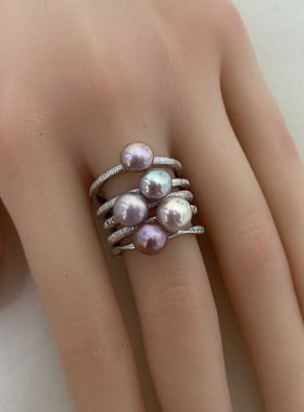 天然淡水珍珠+s925纯银开口可调节戒指戒圈通用银戒指