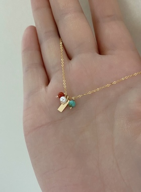 复古绿松石红玛瑙珍珠吊坠