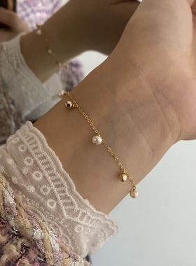 敲好看 天然淡水珍珠配14k包金可水洗可调节百搭气质精致手链