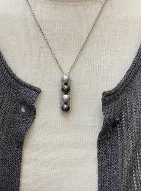 一物一链接 莫兰迪色海水大溪地平衡木珍珠吊坠925银吊坠单坠