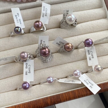 一物一图淡水珍珠925纯银开口戒可调节戒指指环