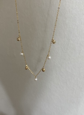 天然淡水珍珠配14k包金可调节细链锁骨链短颈链项链