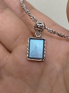一物一链接  天然拉长石方糖吊坠925纯银包镶  925纯银项链项圈