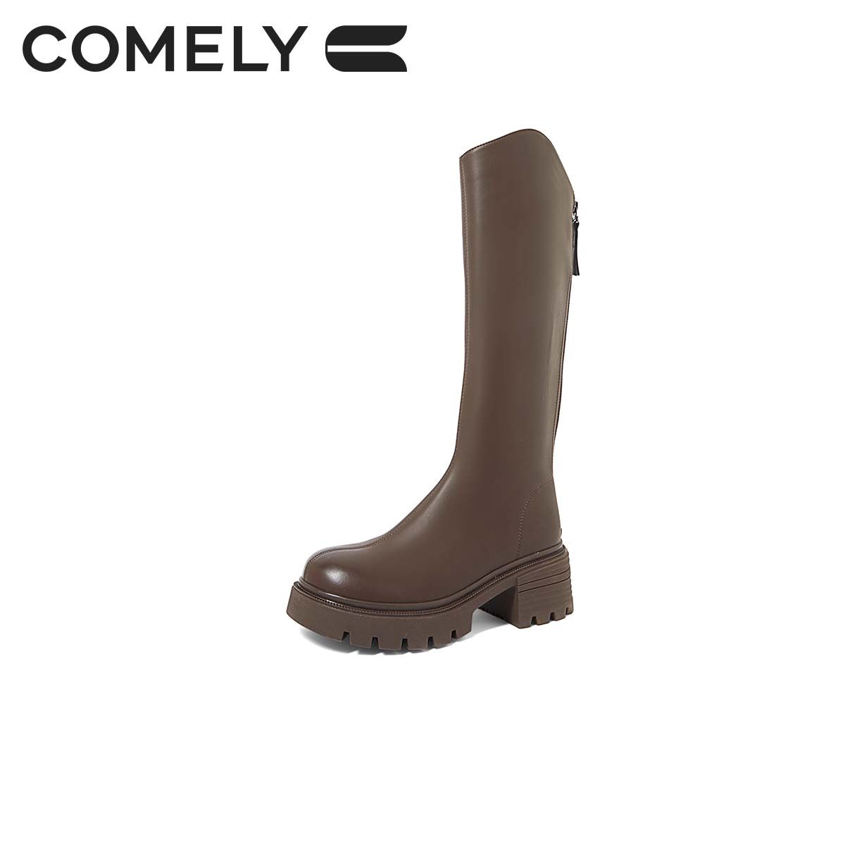 明星同款康莉厚底骑士靴女冬季粗跟显高V口气质时尚长筒靴长靴子,淘宝优惠券,粉丝福利购,淘宝优惠卷