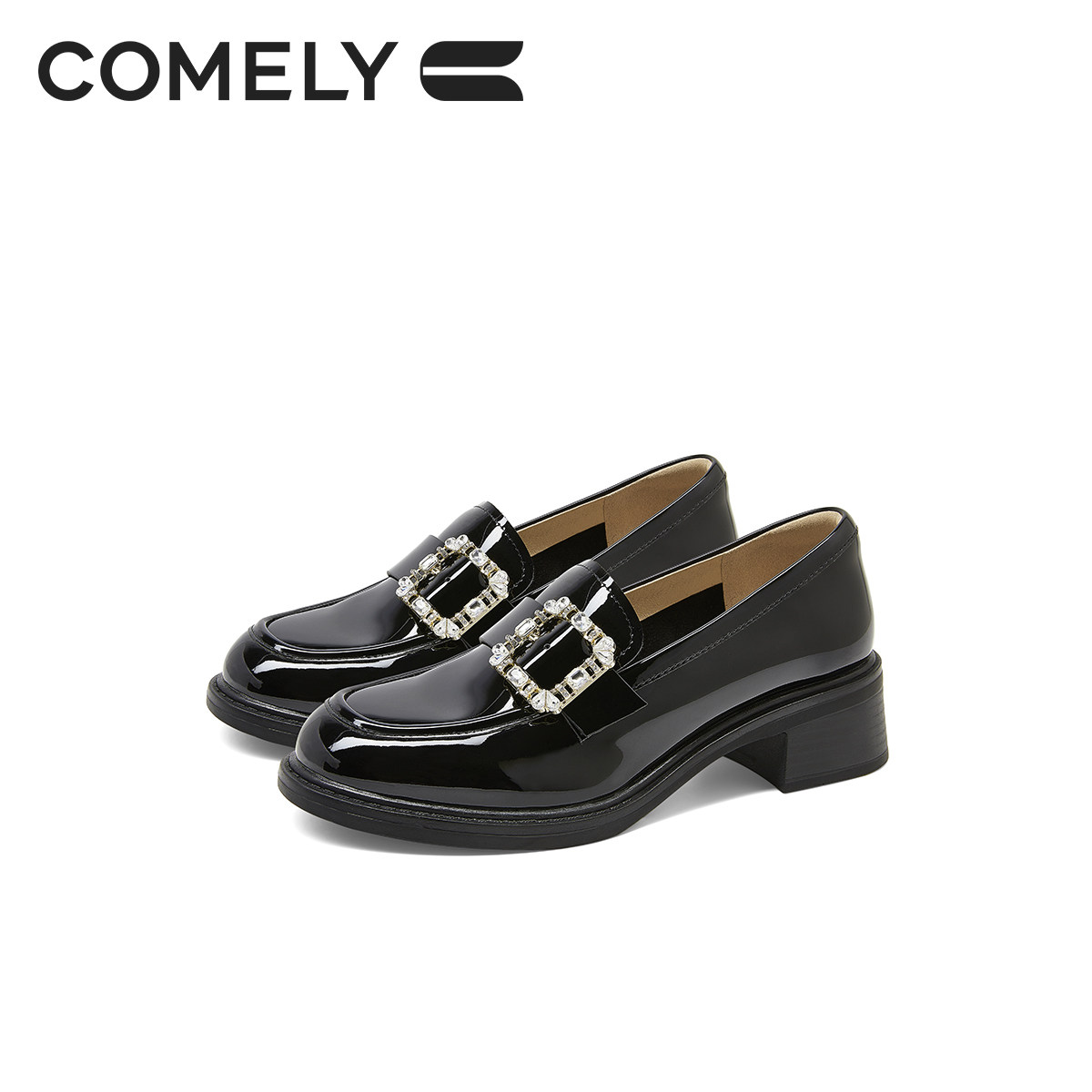 康莉粗跟乐福鞋女25年春秋新款方扣英伦学院甜美小皮鞋黑色一脚蹬,淘宝优惠券,粉丝福利购,淘宝优惠卷