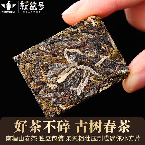 新益号南糯山早春生普洱古树方砖薄片小方块普洱新茶生茶叶小沱茶 - 图0