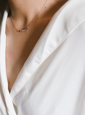 天然蓝宝石锁骨链三合一草包金