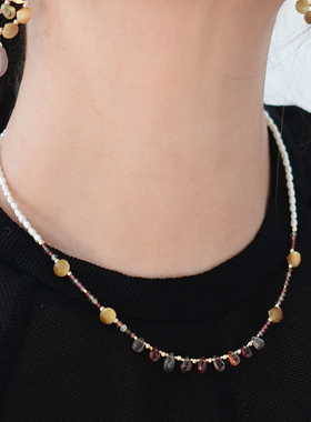 1月诞生石石榴石华丽珍珠项链