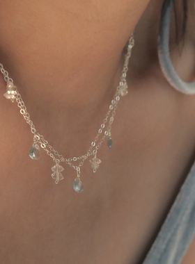 三合一草海蓝宝纯银双层项链