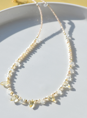 三合一草14k包金珍珠月光石项链