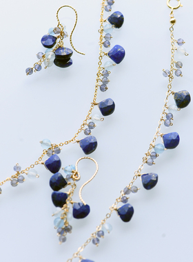 三合一草青金石项链手链耳环