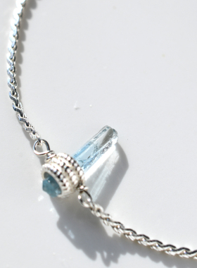 三合一草女海蓝宝原矿柱纯银手链