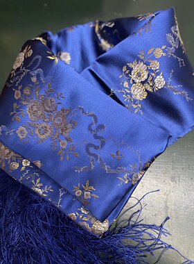 情侣 特产时尚女士真丝装饰全新正品 南京云锦淡黄色花纹真丝围巾