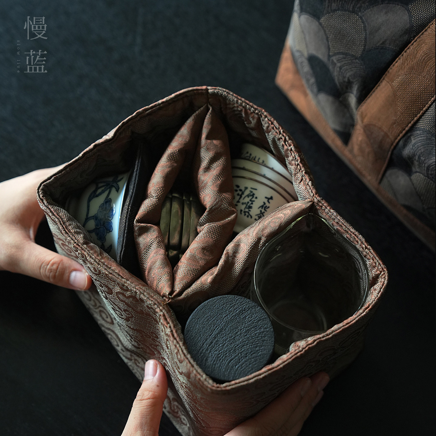 慢蓝 | 香云纱中式复古茶器收纳户外便携包茶具茶包手提包茶包袋,淘宝优惠券,粉丝福利购,淘宝优惠卷