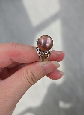 个性天然淡水爱迪生珍珠戒指镜面光点位10.9近无暇圆珠