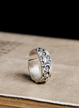 纯银做旧复古头箍朋克风学生戒指