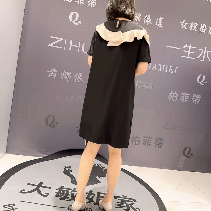 真丝缘夏款5713女人味南韩洋气漏肩遮肉显瘦连衣裙加肥加大码女装-图1