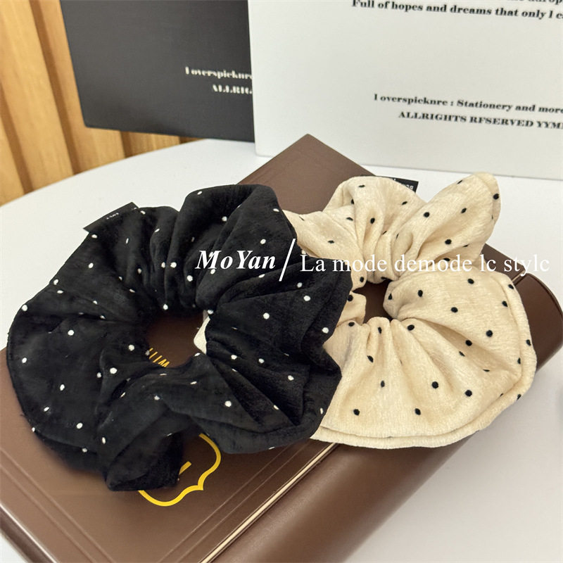 复古软糯波点绒绒大肠发圈韩版慵懒感低马尾发绳气质百搭头花头绳,淘宝优惠券,粉丝福利购,淘宝优惠卷