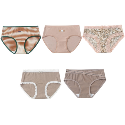 5条99元 2025秋季新款咖啡棕色蕾丝冰丝棉质系列三角包臀女士内裤 - 图3