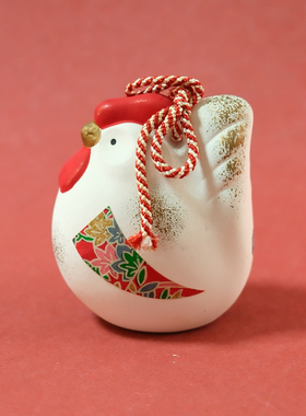 孤品中古日本制药师窑手绘陶制生肖狗鸡招福干支陶铃摆件