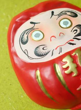 双子商店 孤品中古日本制手绘红色达摩陶制招福挂件 摆件