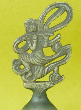 双子商店 孤品中古日本制铸铜材质乐姬仙女造型摇铃装饰摆件