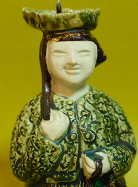 孤品中古日本女性陶艺师伊村德子手造人形烛台装饰摆件