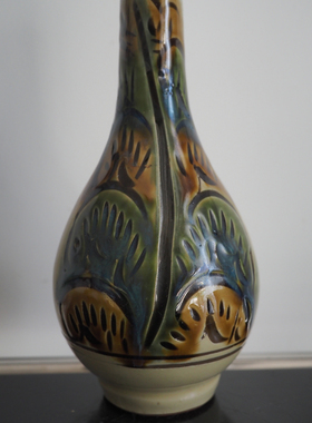 中古陶瓷花瓶复古彩绘小鸟花器