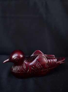双子商店 孤品中古日本制手工红木木雕鸳鸯造型木质香合摆件