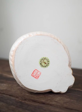 双子商店 孤品中古日本传统匠人重丸制手绘陶刻福笑蛇形招财摆件