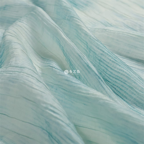 亲肤半透  淡蓝色紫色不规则褶皱肌理扎染竖条纹天丝麻布料面料 - 图2