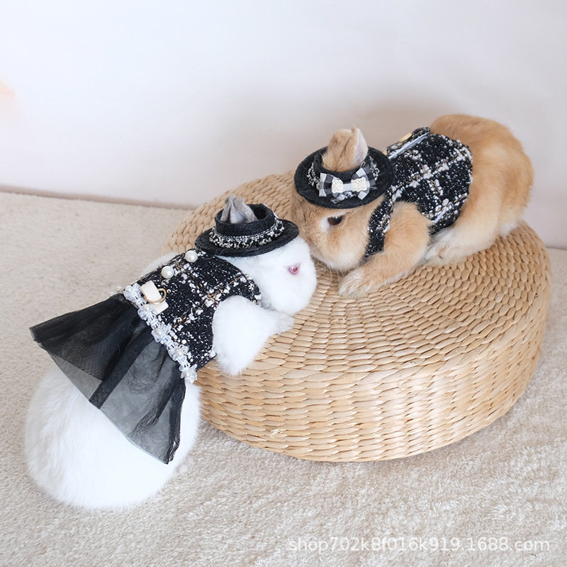 小香风兔兔衣服黑白格子情侣装宠物外出牵引绳兔子公主裙帽子可爱,淘宝优惠券,粉丝福利购,淘宝优惠卷