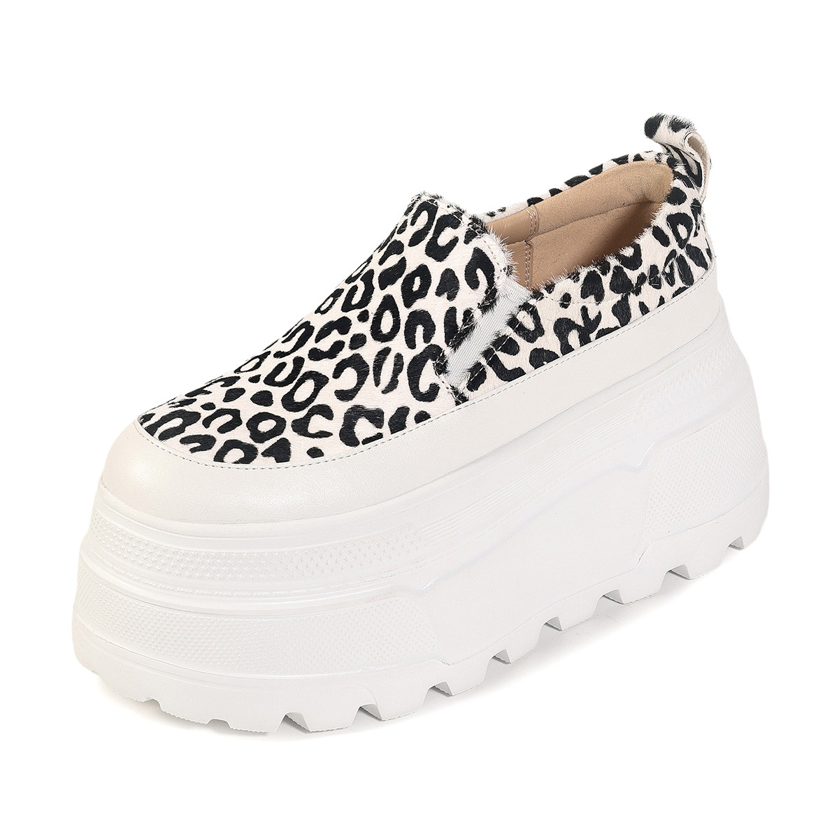 增高鞋豹纹女鞋松糕跟休闲鞋全真皮单鞋厚底四季鞋马毛乐福鞋坡跟,淘宝优惠券,粉丝福利购,淘宝优惠卷