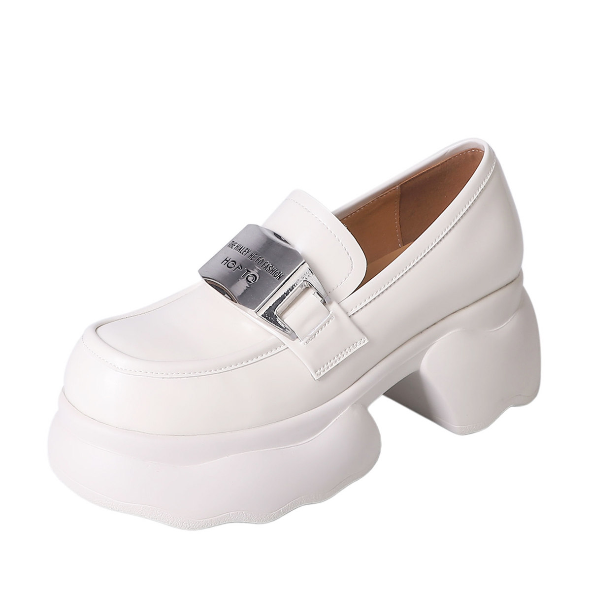 低帮四季增高女鞋松糕跟厚底休闲鞋真皮单鞋粗跟学院风乐福鞋金属,淘宝优惠券,粉丝福利购,淘宝优惠卷