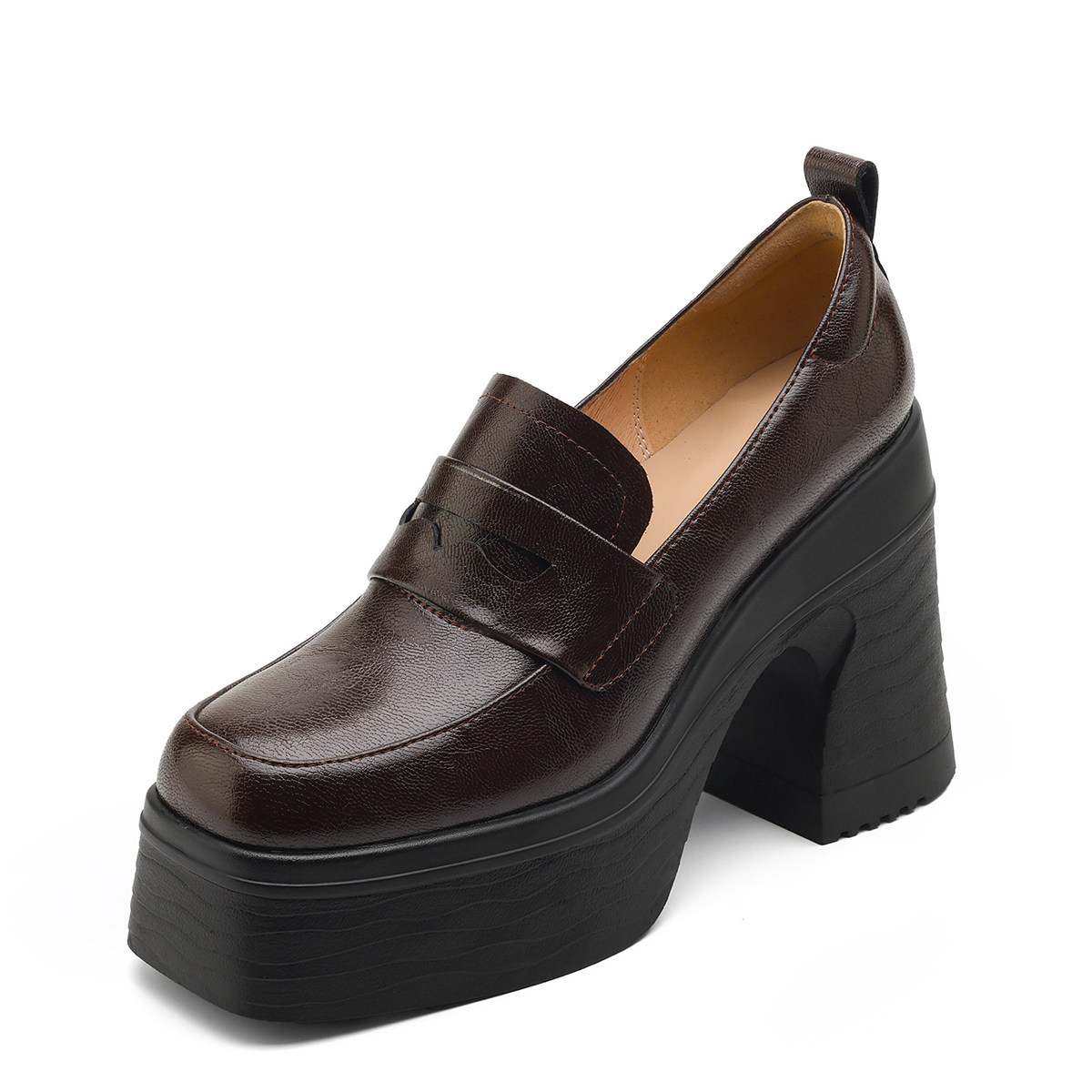 全真皮单鞋粗高跟方头鞋小个子厚底女鞋JK学院风四季鞋深口休闲鞋,淘宝优惠券,粉丝福利购,淘宝优惠卷