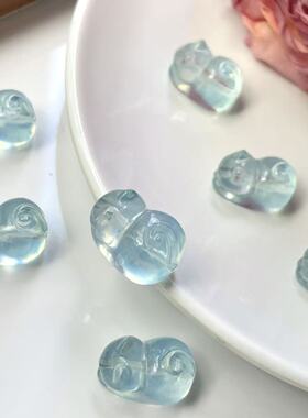 缘创手作 天然海蓝宝雕刻趴趴猫DIY配件精致萌宠小可爱